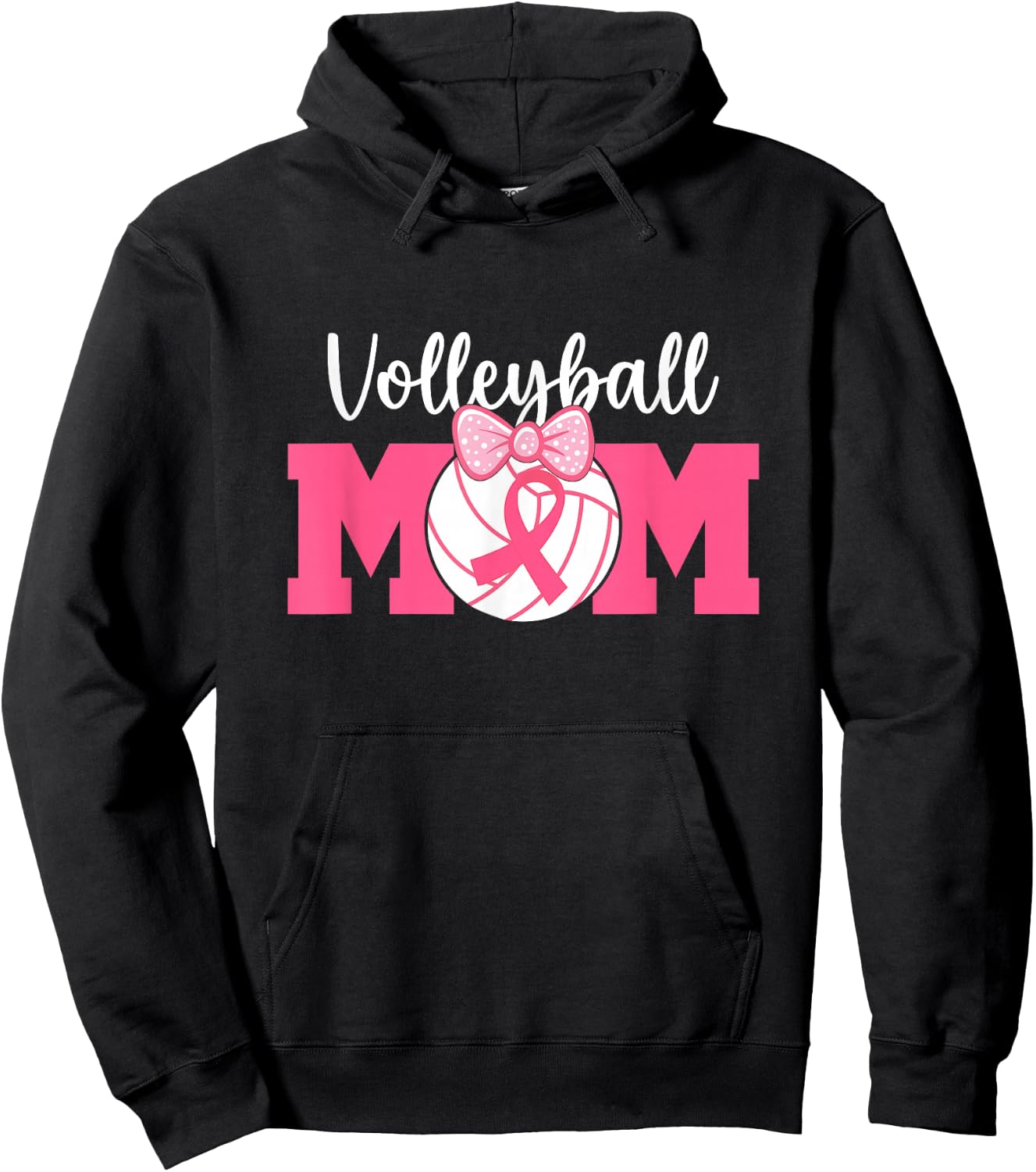 Volleyball Mom Pink Ribbon Breast Cancer Awareness Fighters Hoodie - Hoodie | Black