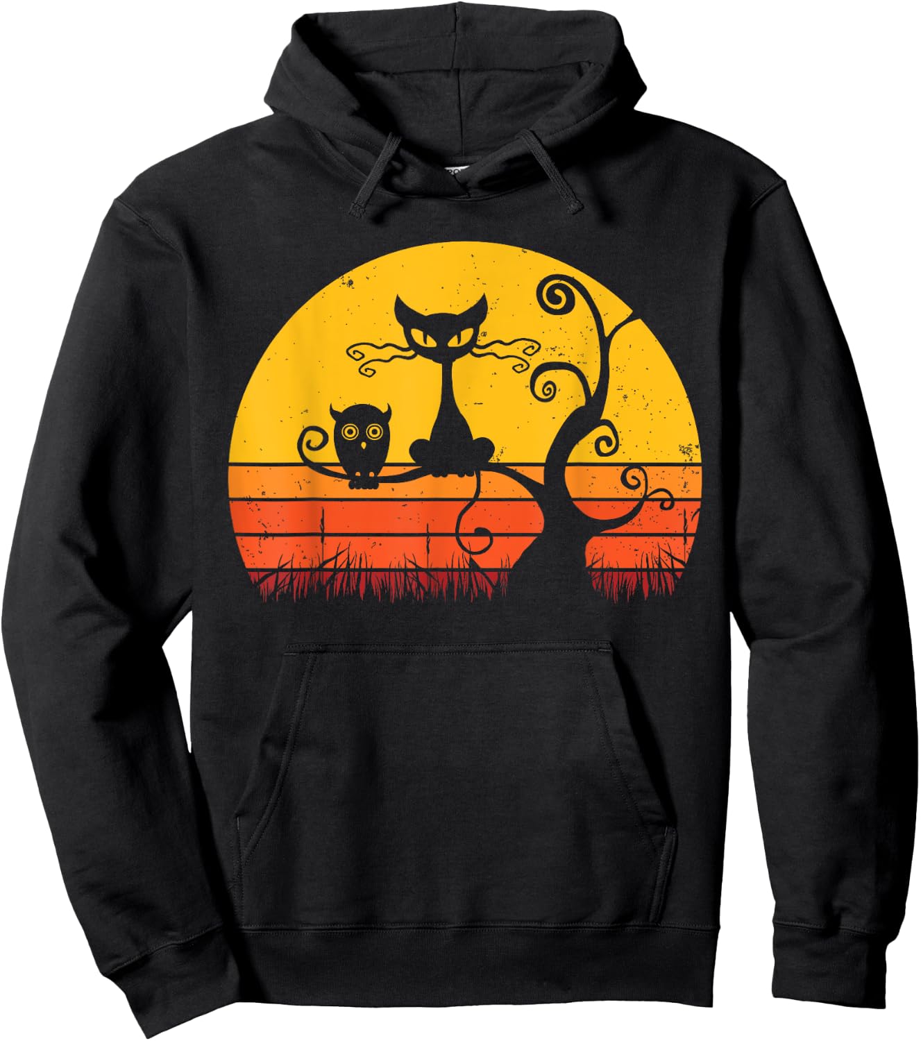 Retro Cat Shirt Owl Kitten Lover Funny Black Cat Hoodie - Hoodie | Black