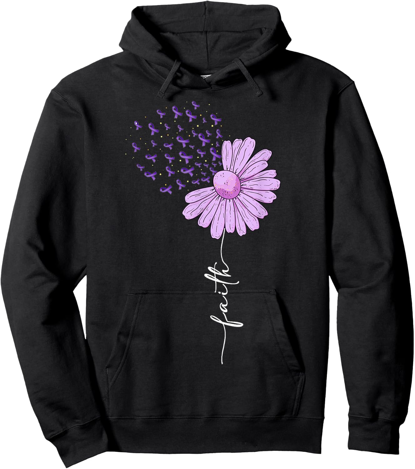 Faith - Purple Ribbon Alzheimer's Awareness Daisy Flower Hoodie - Hoodie | Black