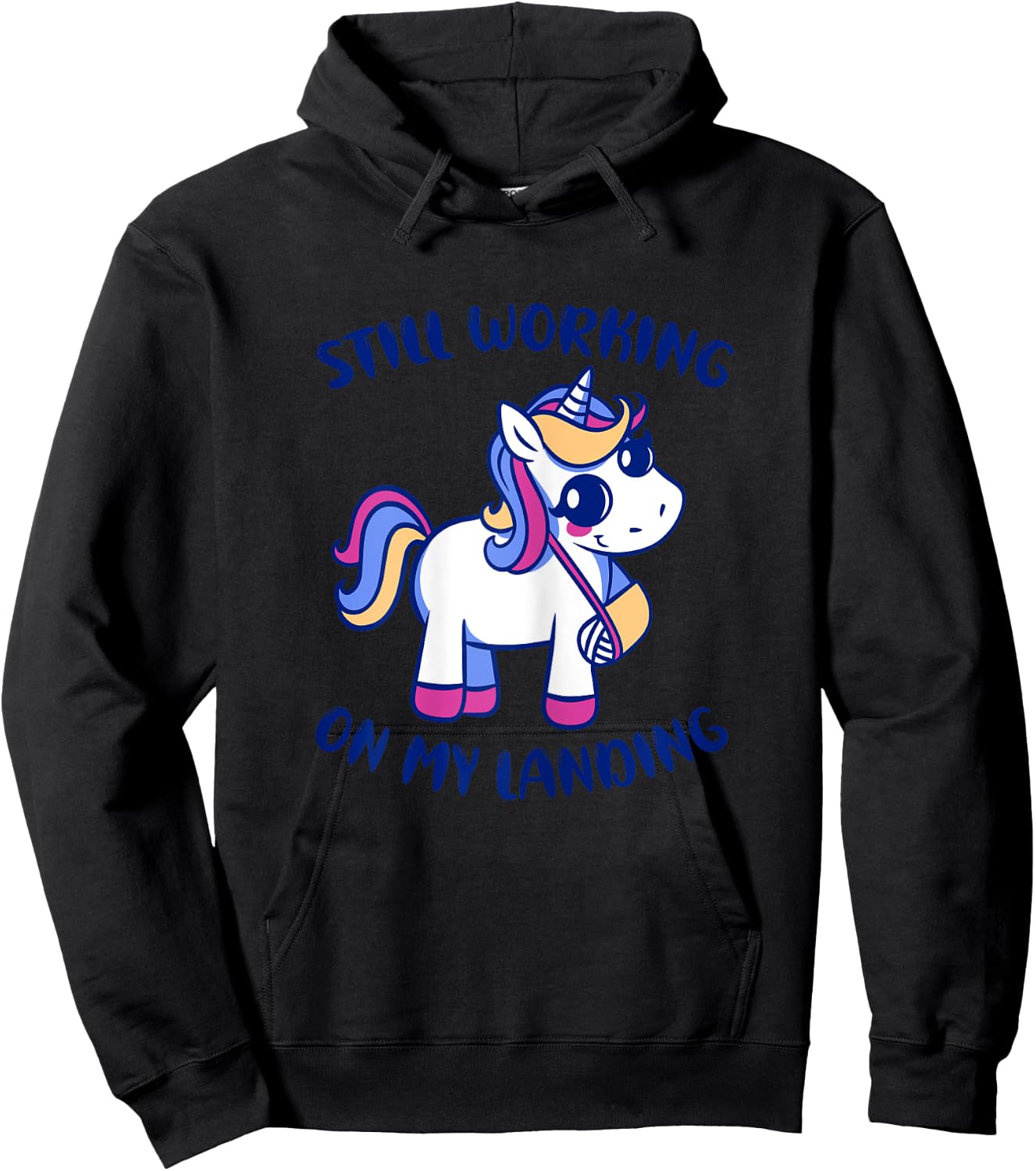 Unicorn Broken Arm Funny Still Working On My Landing Gymnast Hoodie - Hoodie | Black