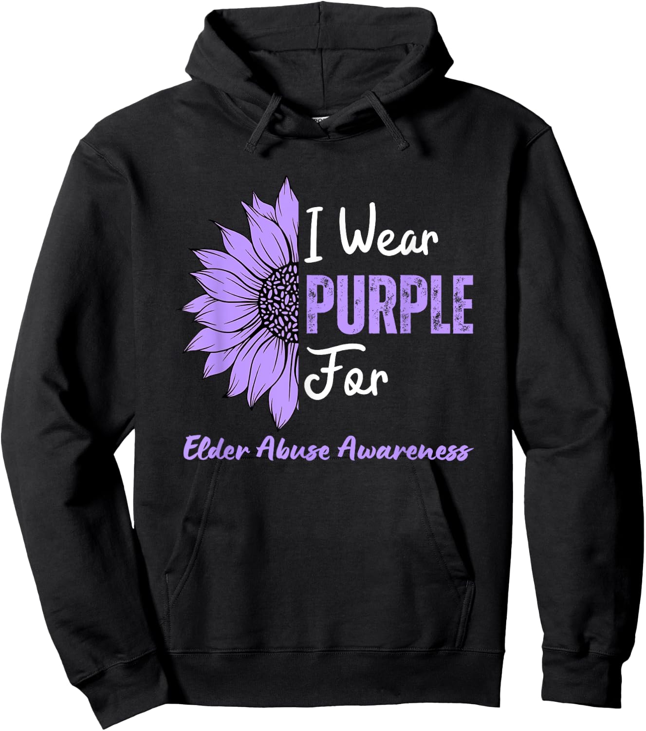 I Wear Purple For Elder Abuse Awareness Sunflower Hoodie - Hoodie | Black