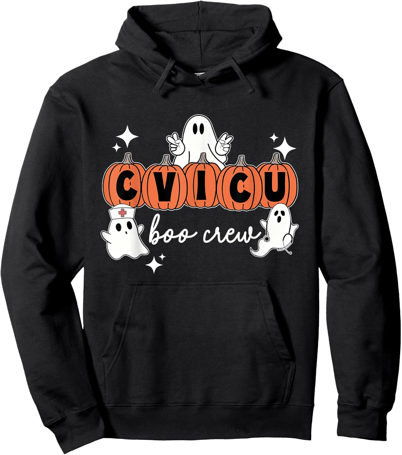 Halloween CVICU Boo Crew Pumpkin CVICU Nurse Spooky Season Hoodie - Hoodie | Black