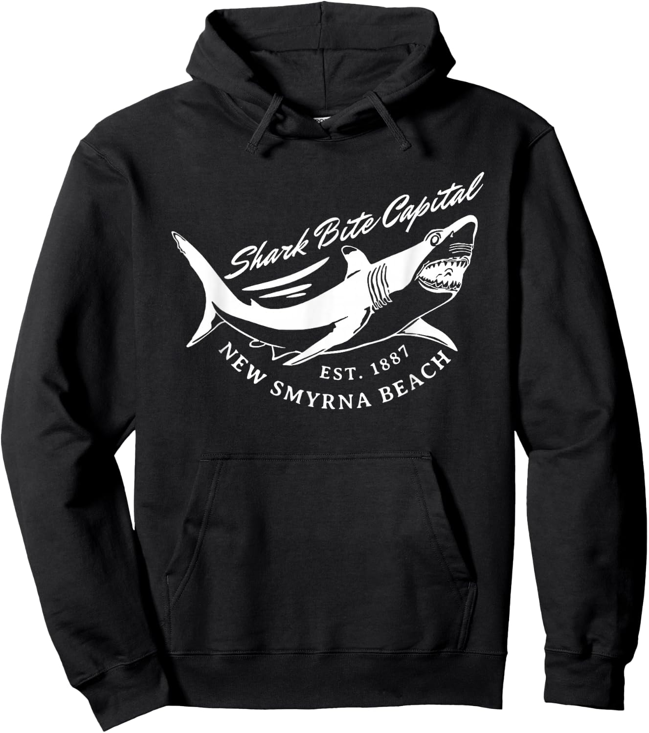 New Smyrna Beach: Shark Bite Capital Of The World Graphic Hoodie - Hoodie | Black