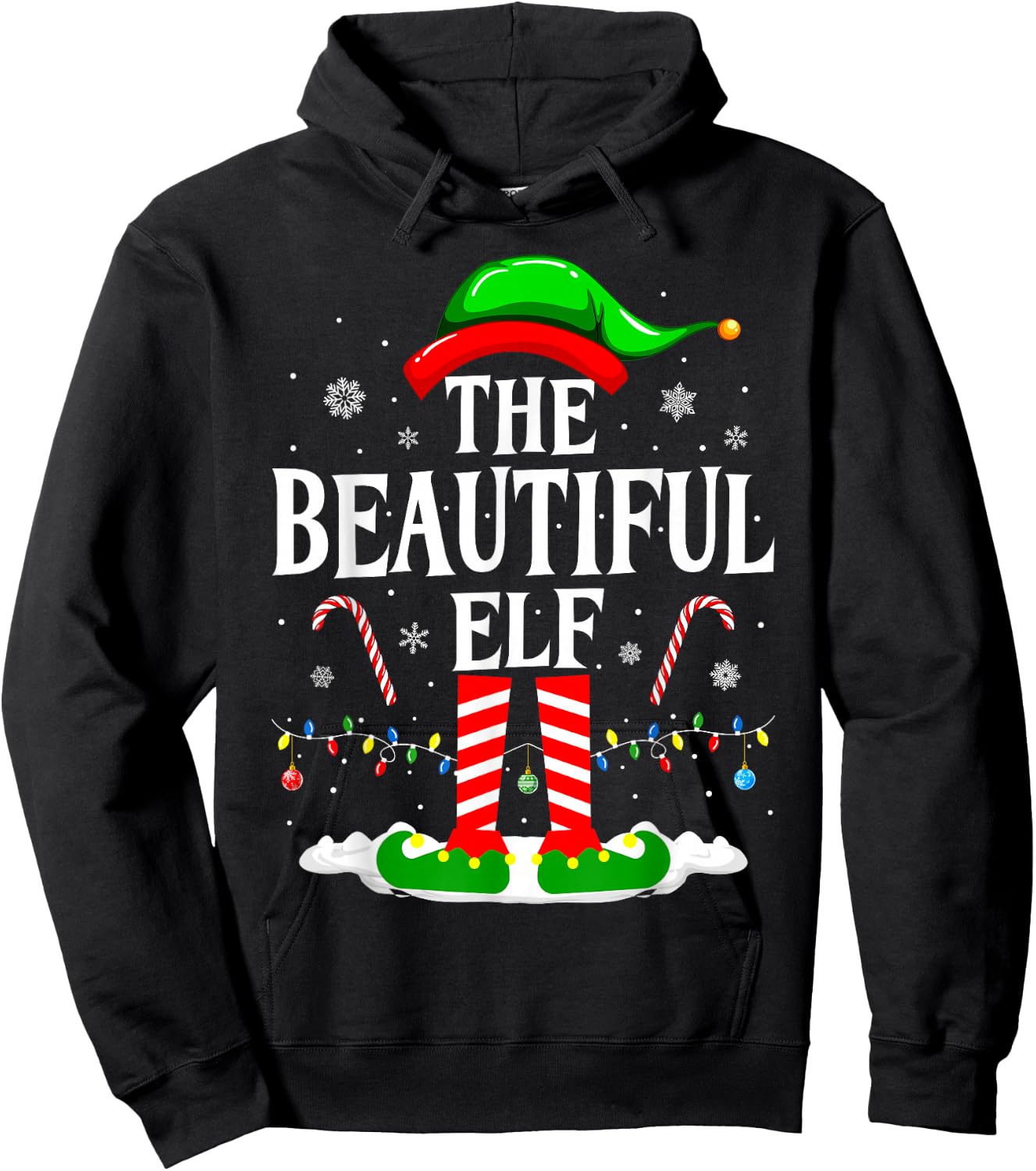 The Beautiful Elf Funny Xmas Matching Family Christmas Party Hoodie - Hoodie | Black