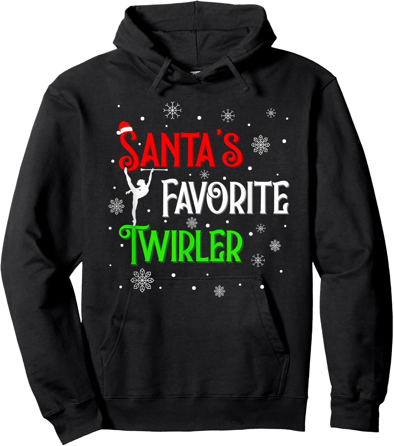 Santa's Favorite Twirler Christmas Baton Twirling Hoodie - Hoodie | Black