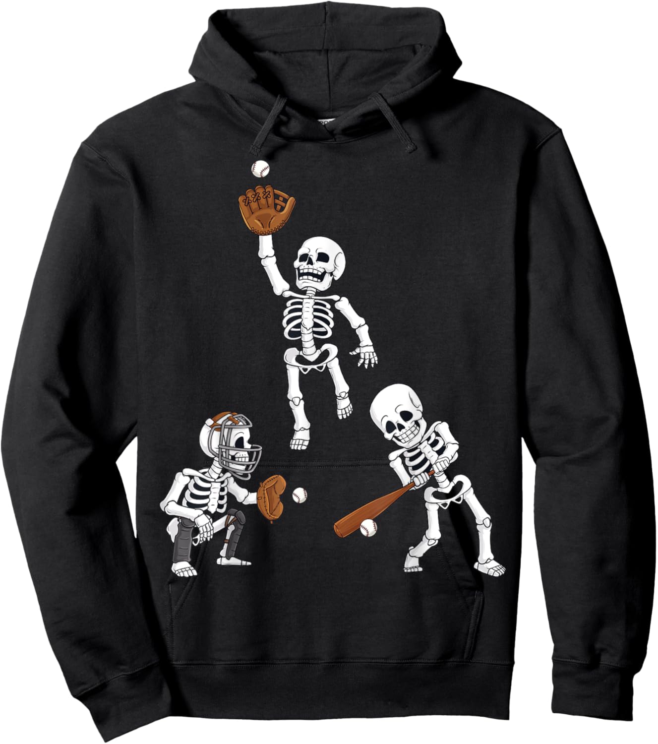 Baseball Halloween Skeletons Hitter Catcher Boys Kids Teen Hoodie - Hoodie | Black