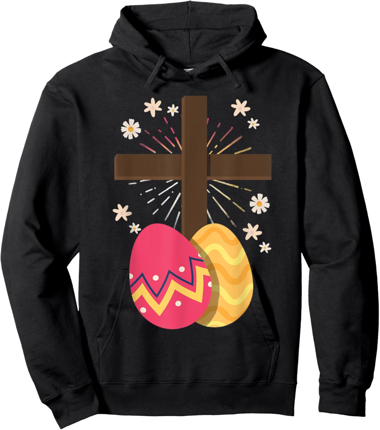 Christianity Cross Jesus Christ Flower Easter Eggs Hoodie - Hoodie | Black
