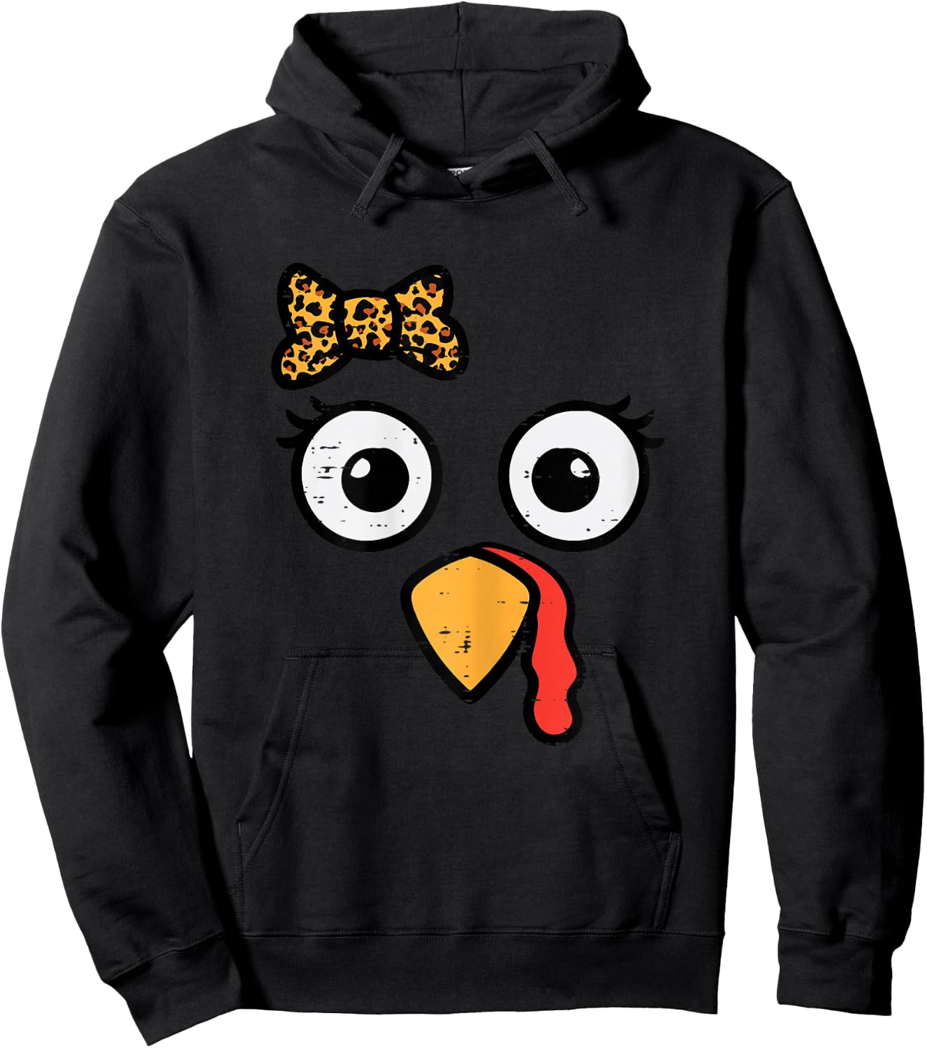 Thanksgiving Turkey Head Ribbon Women Girls Kids Teens Youth Hoodie - Hoodie | Black