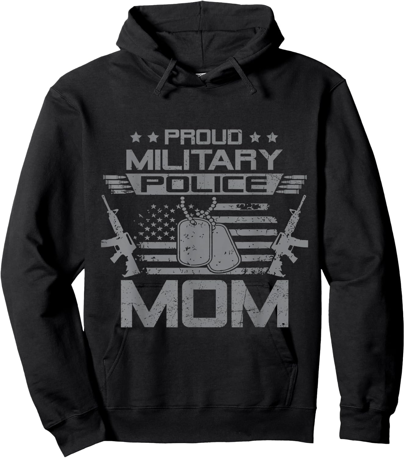 Proud Military Police Mom Flag American US Veteran Hoodie - Hoodie | Black