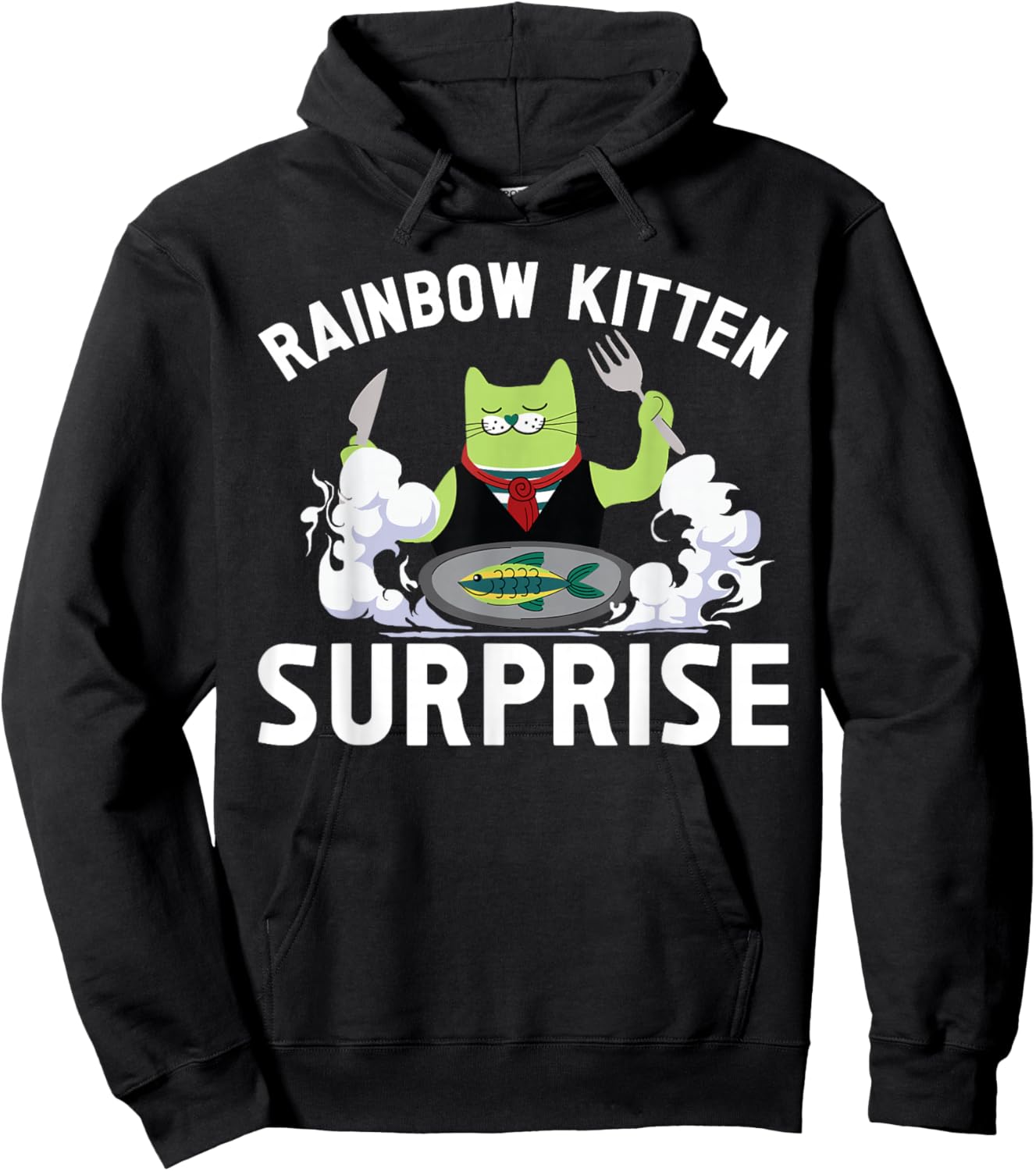Cats Rainbow Kitten Surprise Cute Eat Retro Animals Vintage Hoodie - Hoodie | Black