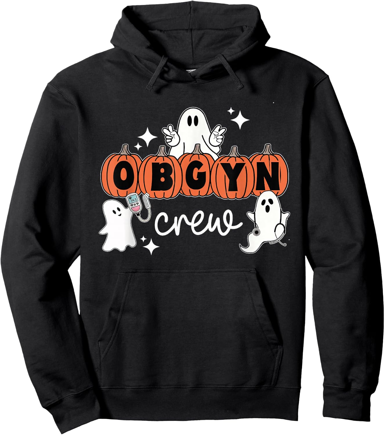 Halloween OBGYN Crew Ghost Obstetrics Nurse Squad Pumpkin Hoodie - Hoodie | Black
