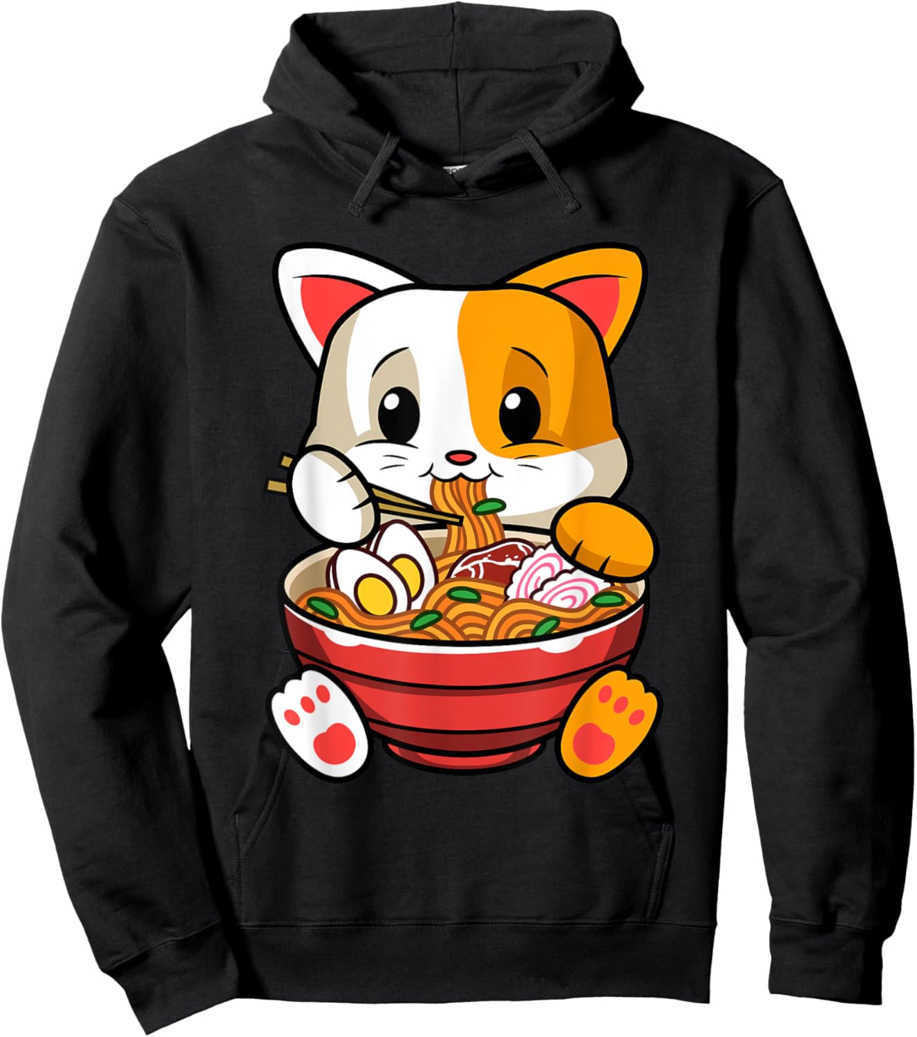 Funny Kawaii Cat Ramen Japanese Anime Animal Lovers Outfit Hoodie - Hoodie | Black