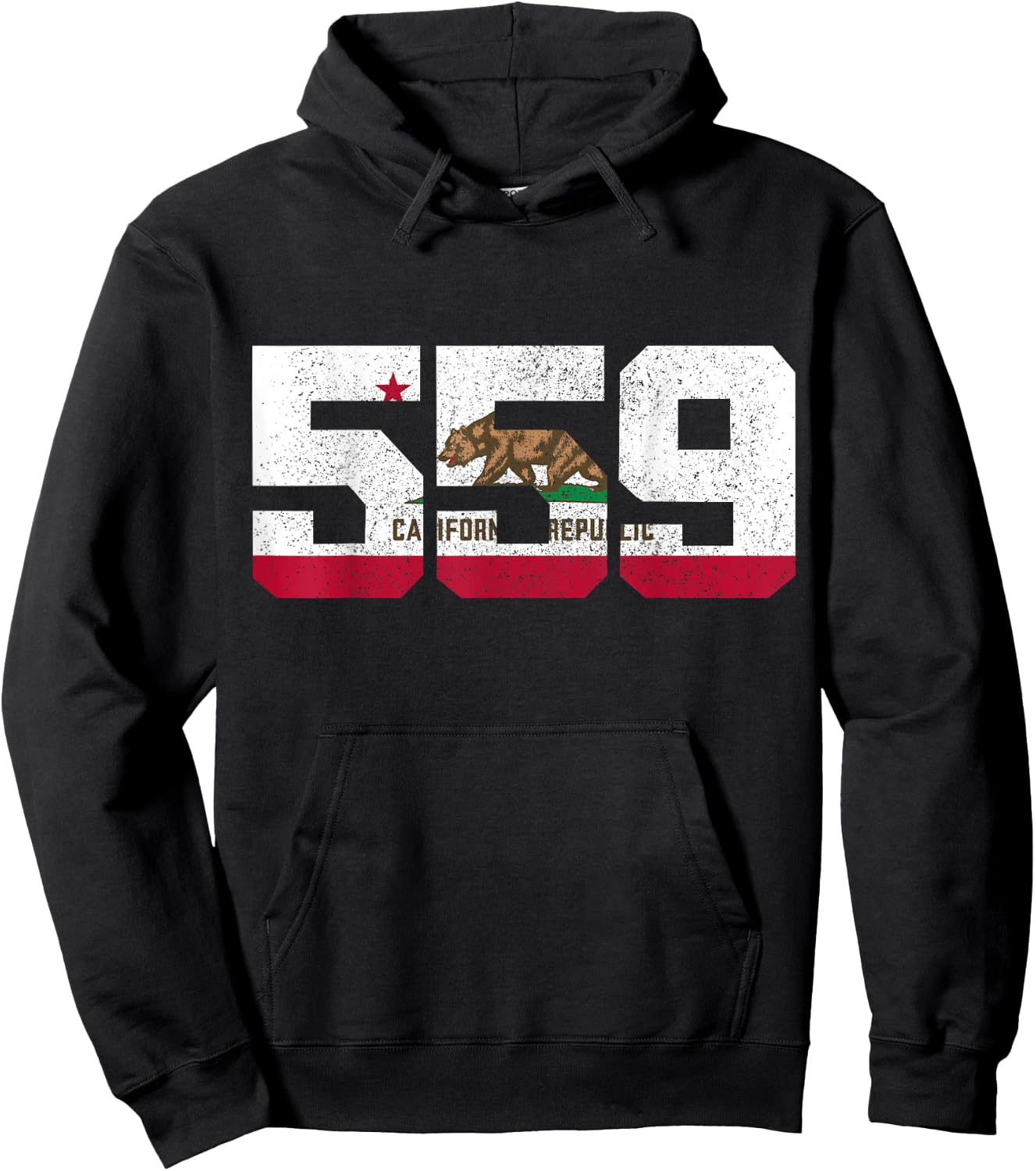 Fresno California 559 Area Code Pride Vintage Flag Hoodie - Hoodie | Black