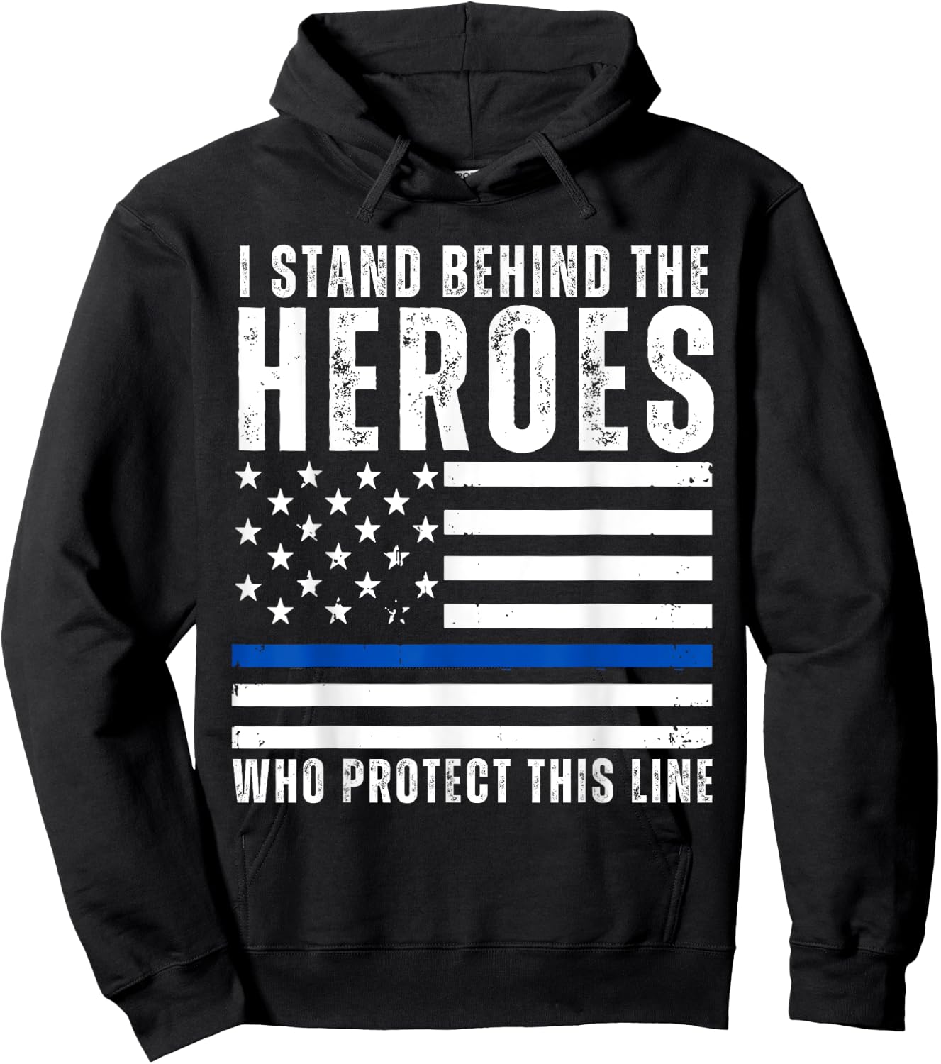 Thin Blue Line American Flag Police Support Blu Lives Matter Hoodie - Hoodie | Black
