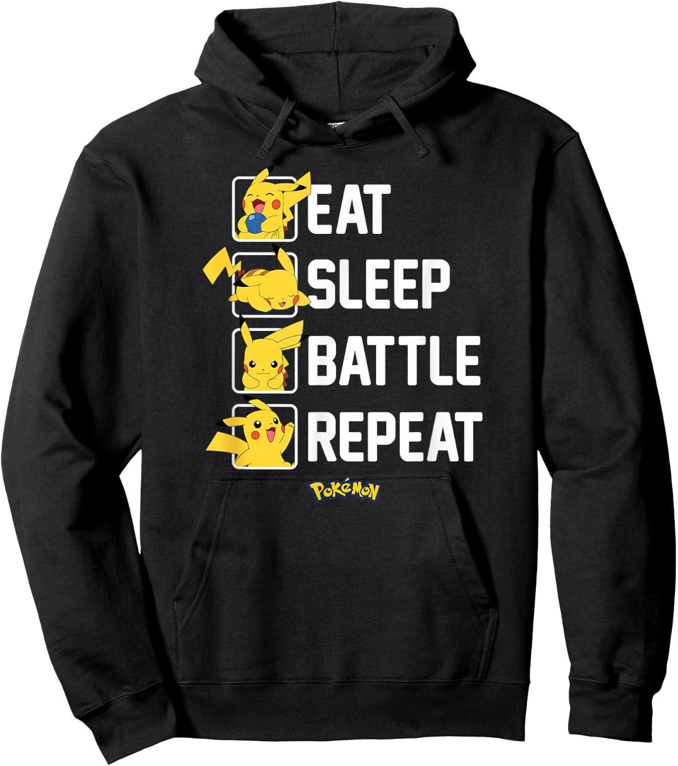 Pokémon - Eat Sleep Battle Repeat Pikachu Hoodie - Hoodie | Black