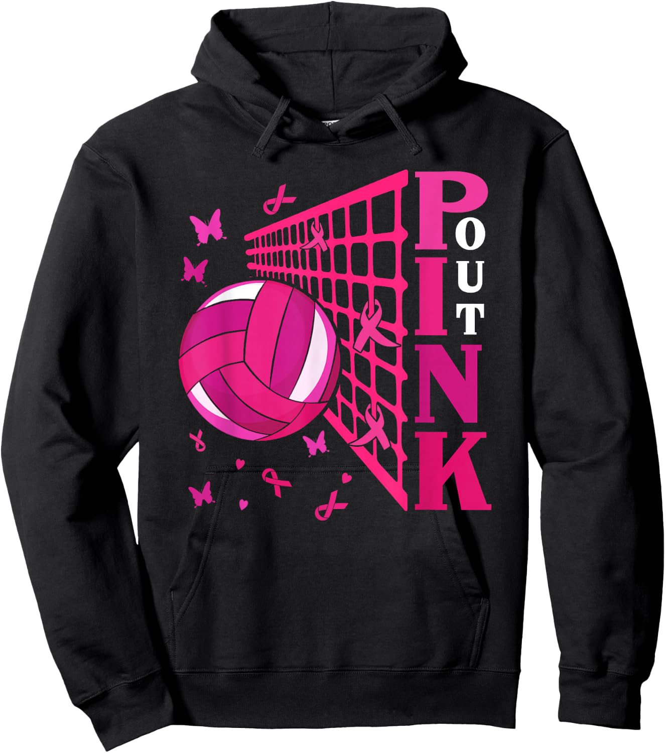 Cute Pink Out Volleyball Breast Cancer Awareness Pink Ribbon Hoodie - Hoodie | Black