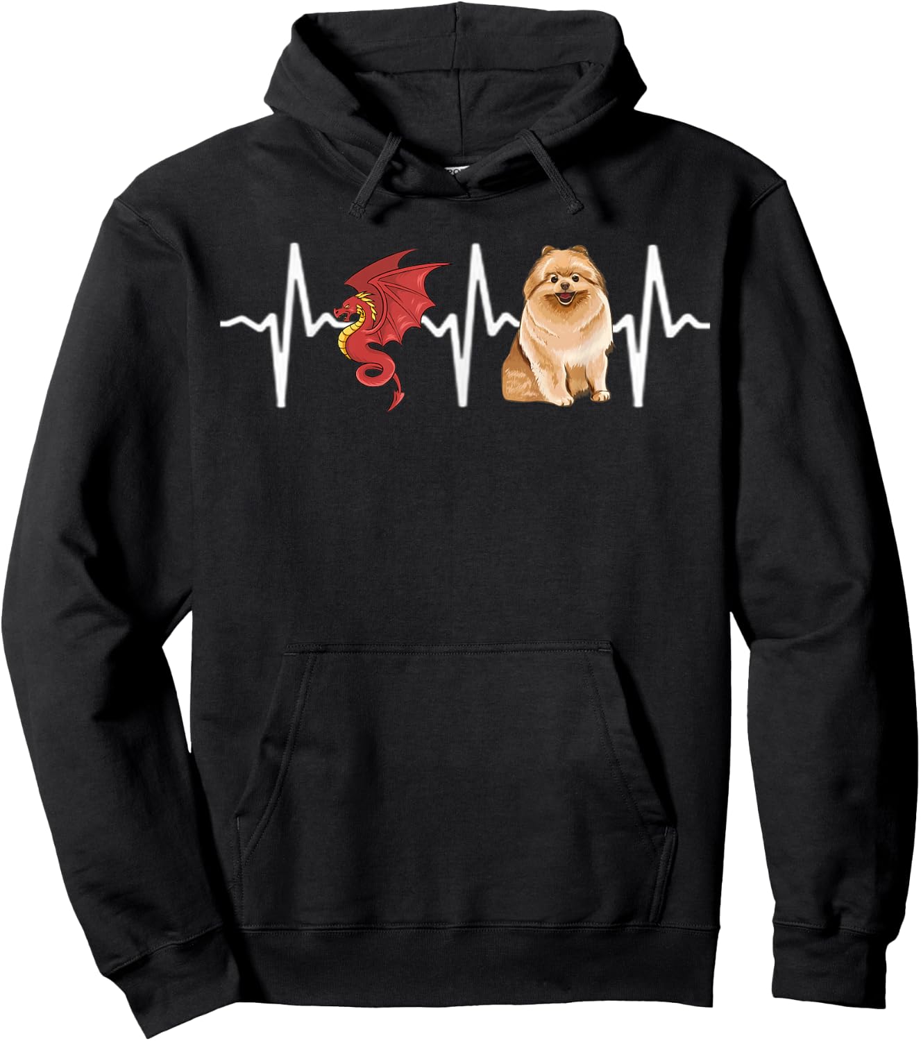 Dragon Pomeranian Heartbeat Dog Lover Women Kids Hoodie - Hoodie | Black