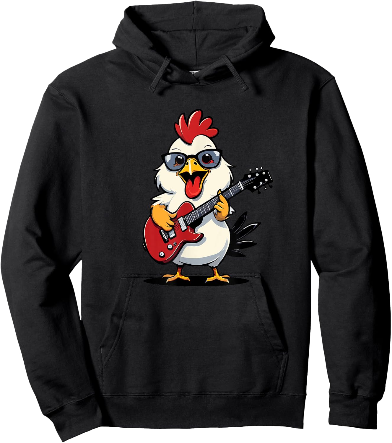Chicken playing Electric Guitar, Chicken Guitarist Hoodie - Hoodie | Black