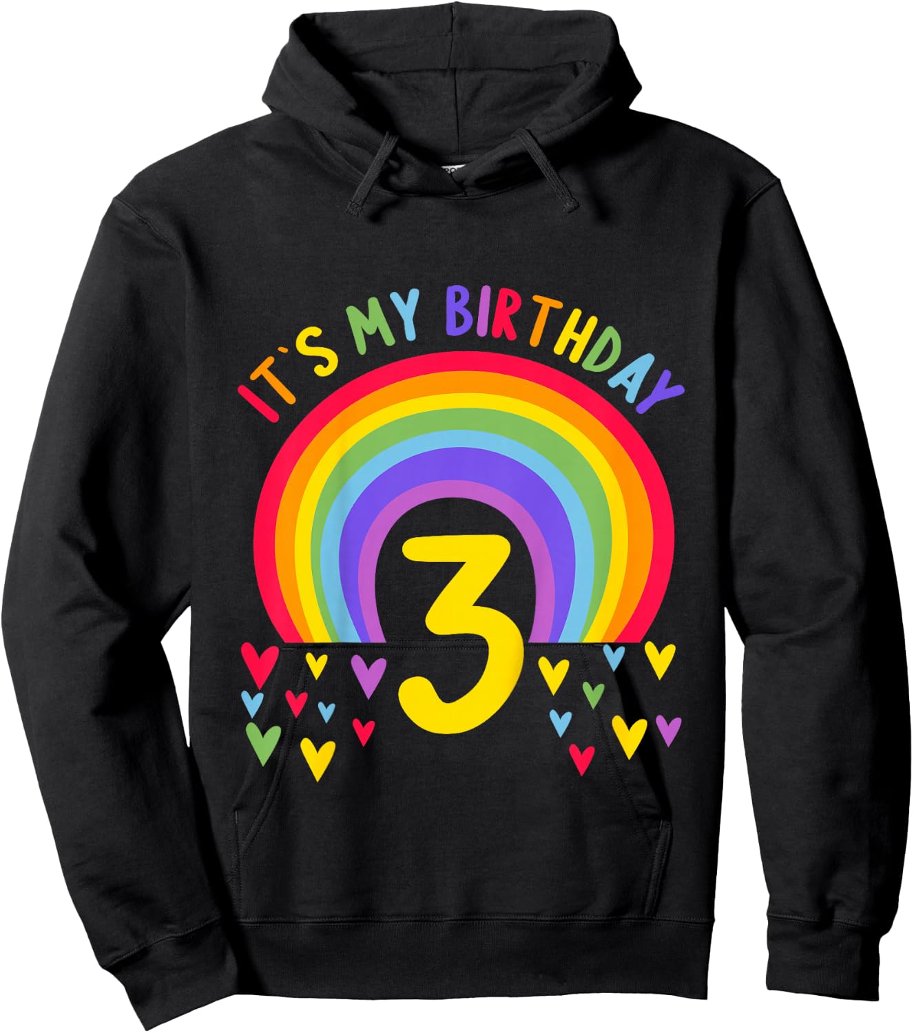 3 Years old 3 birthday outfit Boy girl Rainbow Hoodie - Hoodie | Black
