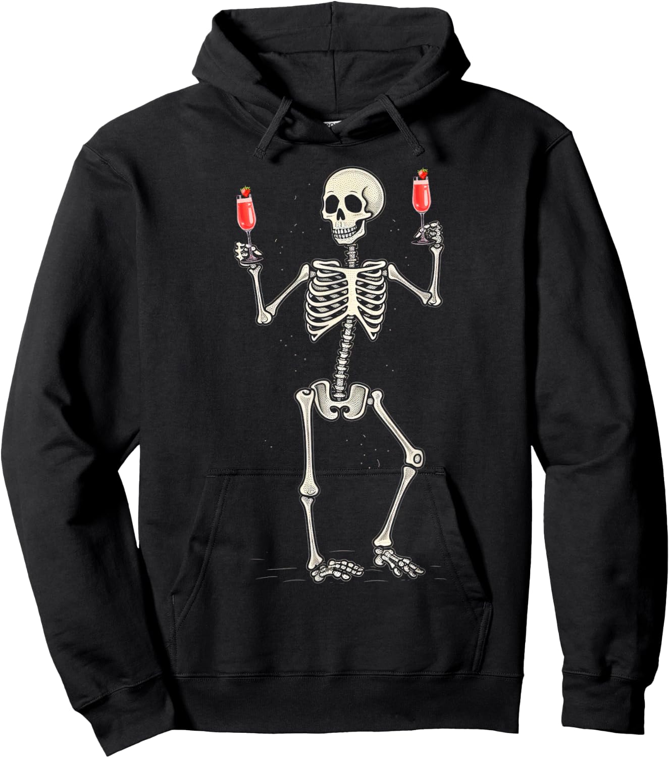 Funny Halloween Skeleton Drinking Strawberry Mimosa Cocktail Hoodie - Hoodie | Black