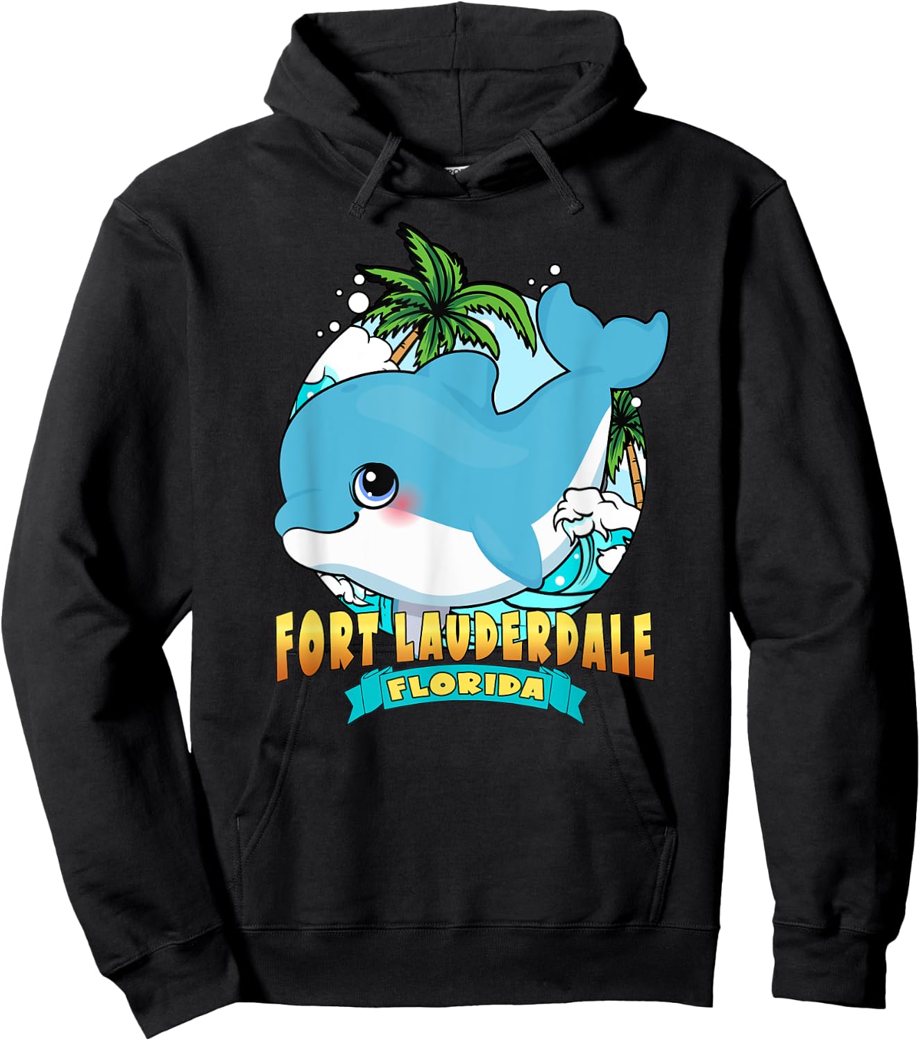 FORT LAUDERDALE FLORIDA | Cute Baby Dolphin Beach Souvenir Men Women Kids Hoodie - Hoodie | Black