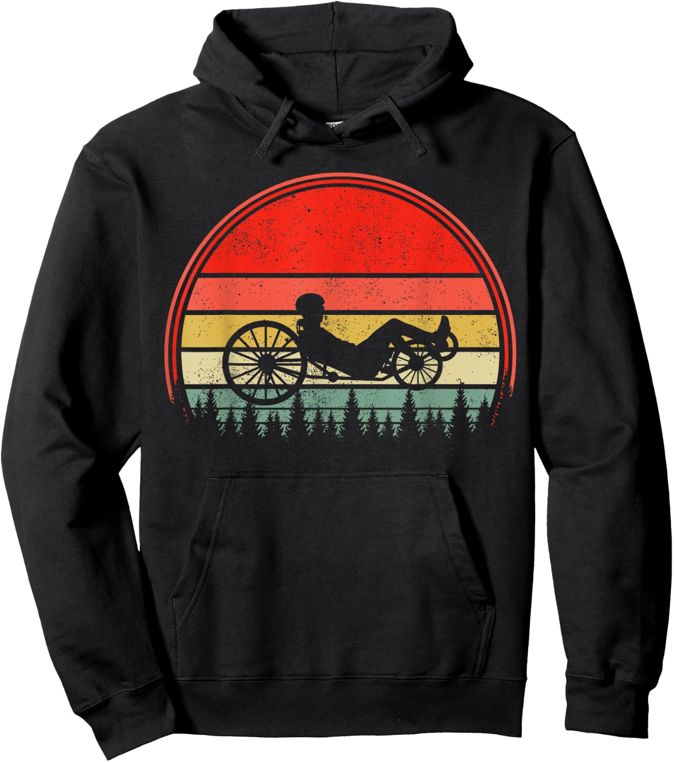 Recumbent Bike Recumbent Trike Vintage Sunset Triker Cyclist Hoodie - Hoodie | Black