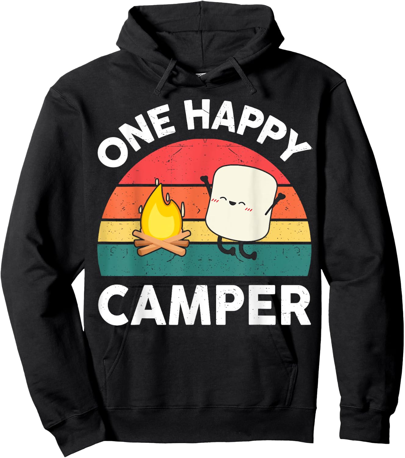 Cute One Happy Camper Kids Toddler Girl Marshmallow Camping Hoodie - Hoodie | Black