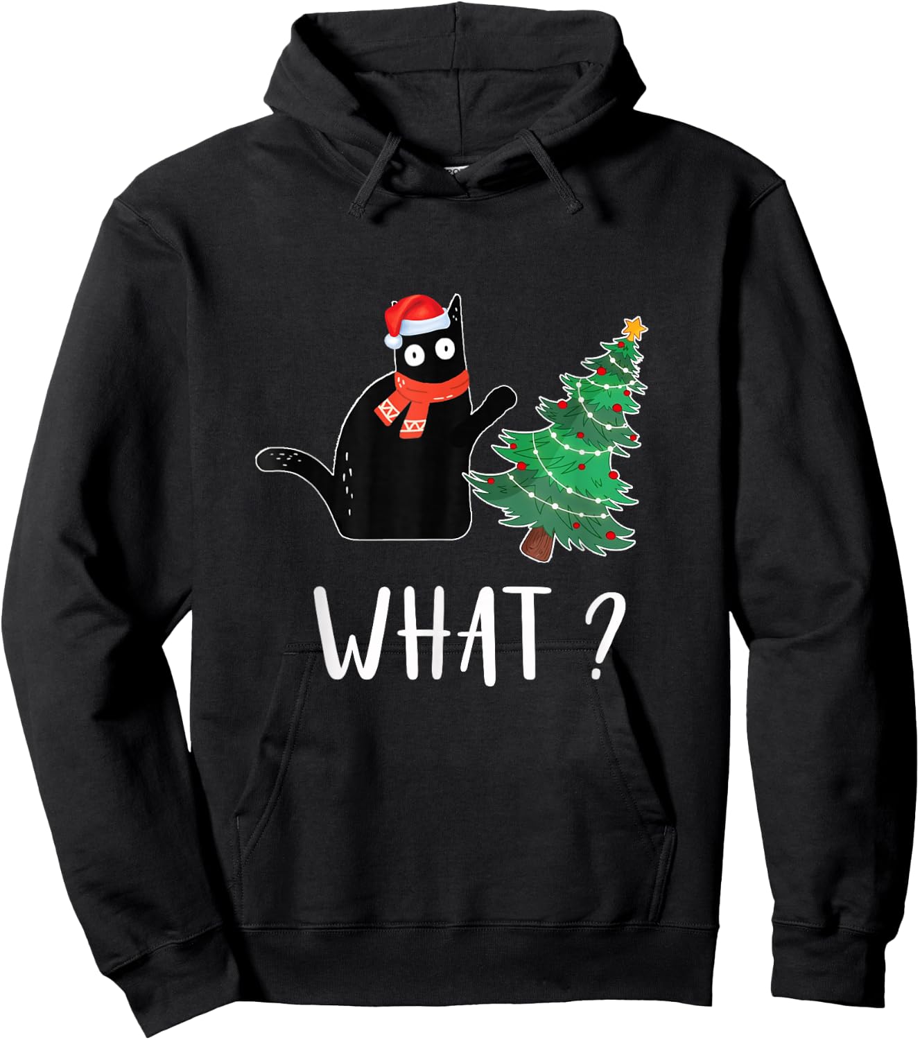 Funny Black Cat Pushing Christmas Tree Over Cat What Hoodie - Hoodie | Black