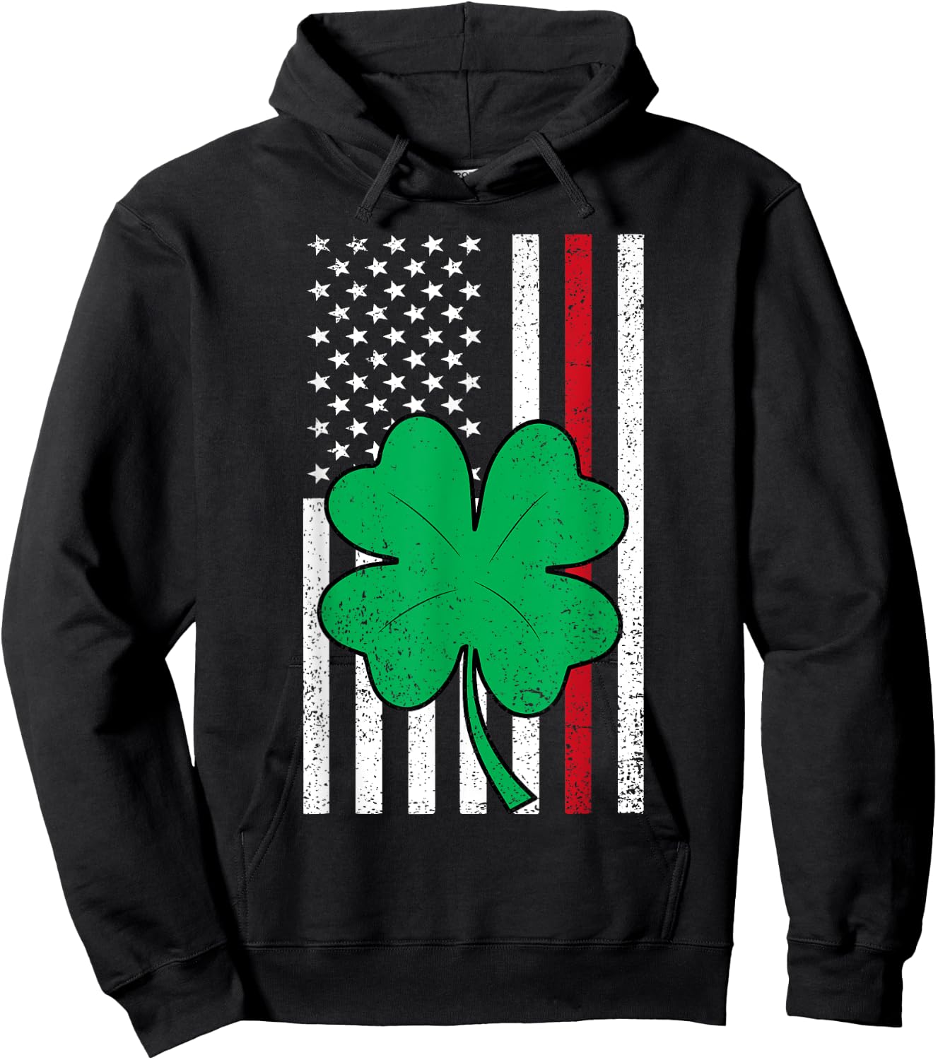 Shamrock American Flag Red Line St Patricks Day Firefighter Women Kids Men Hoodie - Hoodie | Black