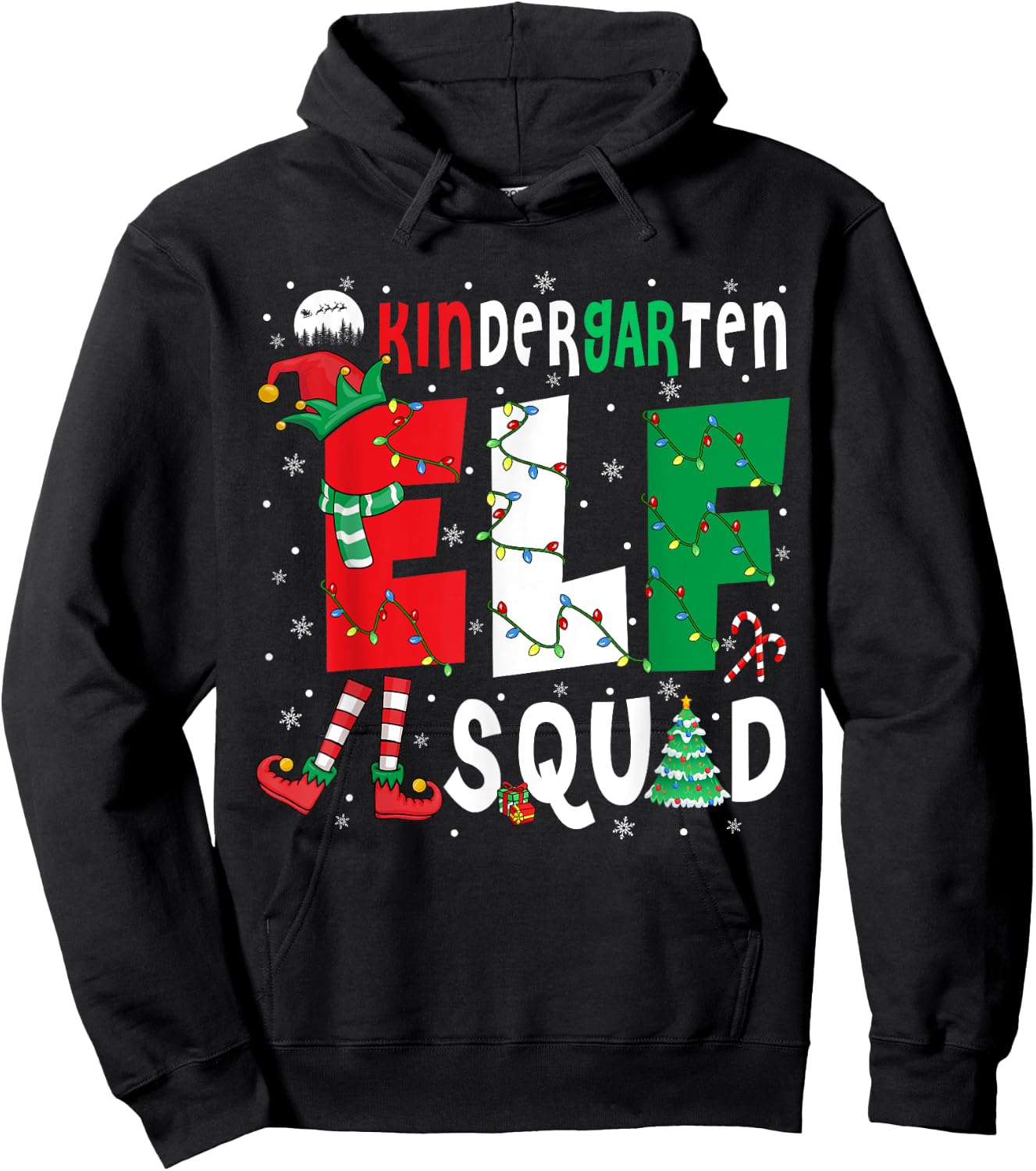 Kindergarten Elf Squad Christmas Elf Costume Student Teacher Men Women Kids Hoodie - Hoodie | Black