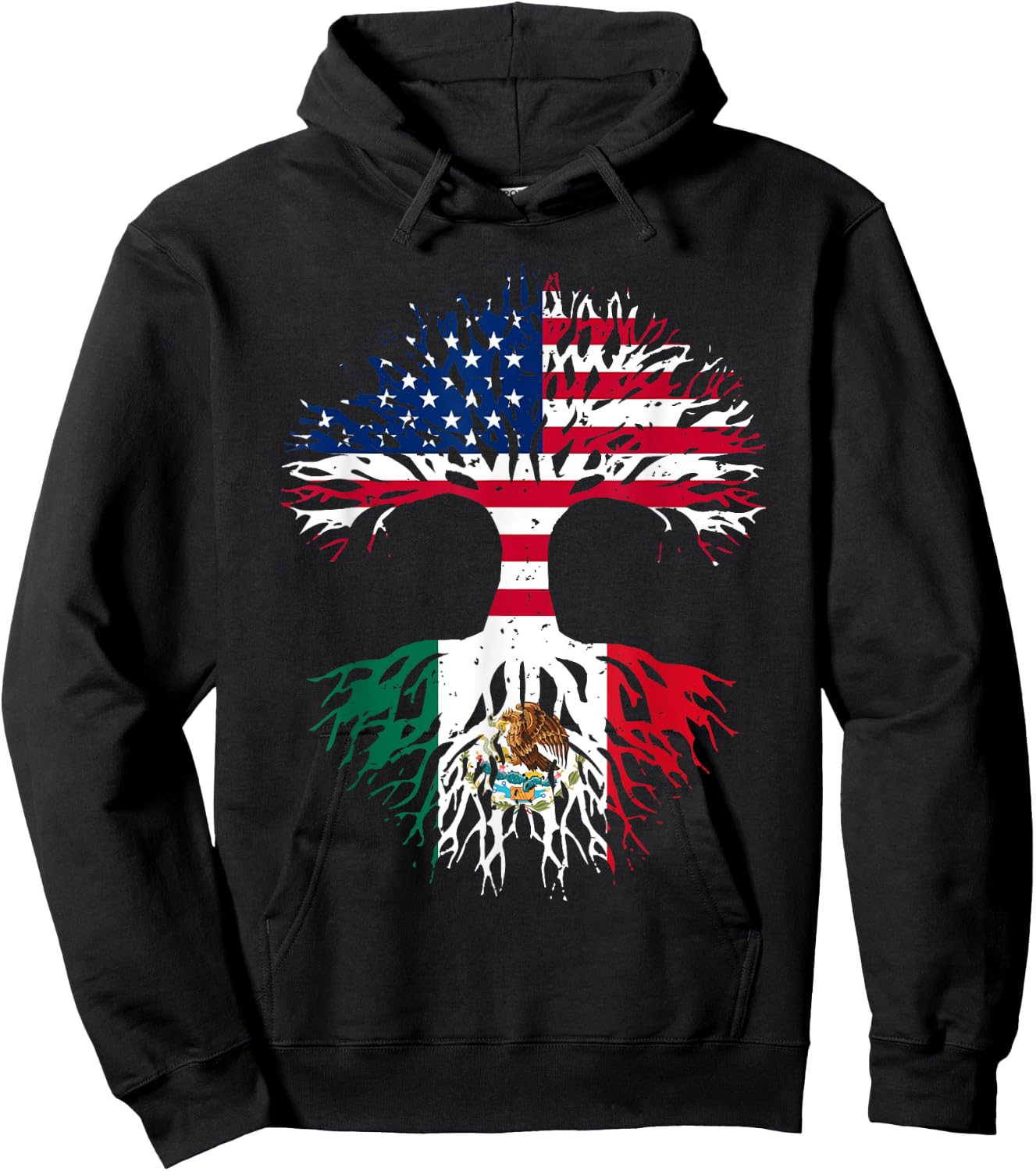 Mexican Roots American Grown Tree USA Flag Funny Mexico Flag Hoodie - Hoodie | Black
