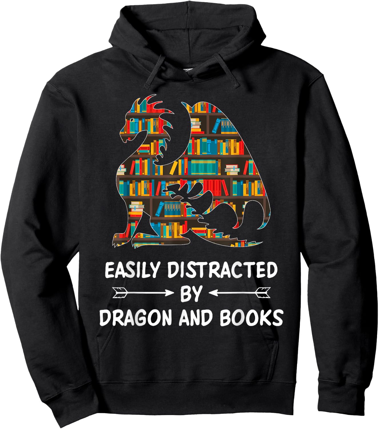 Easily Distracted By Dragons And Books Nerd Dragon Hoodie - Hoodie | Black