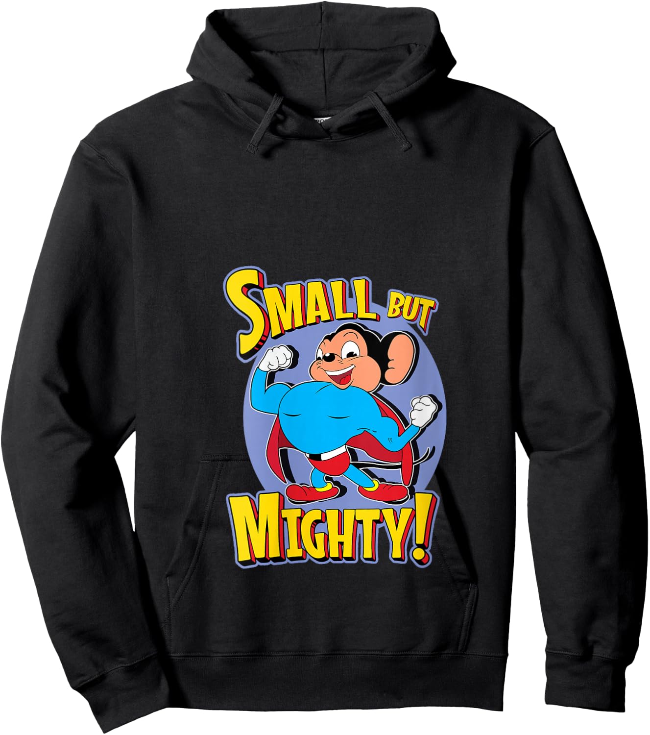 Superhero Mouse Cartoon in Cape Small But Mighty Super Hero V-Neck Hoodie - Hoodie | Black
