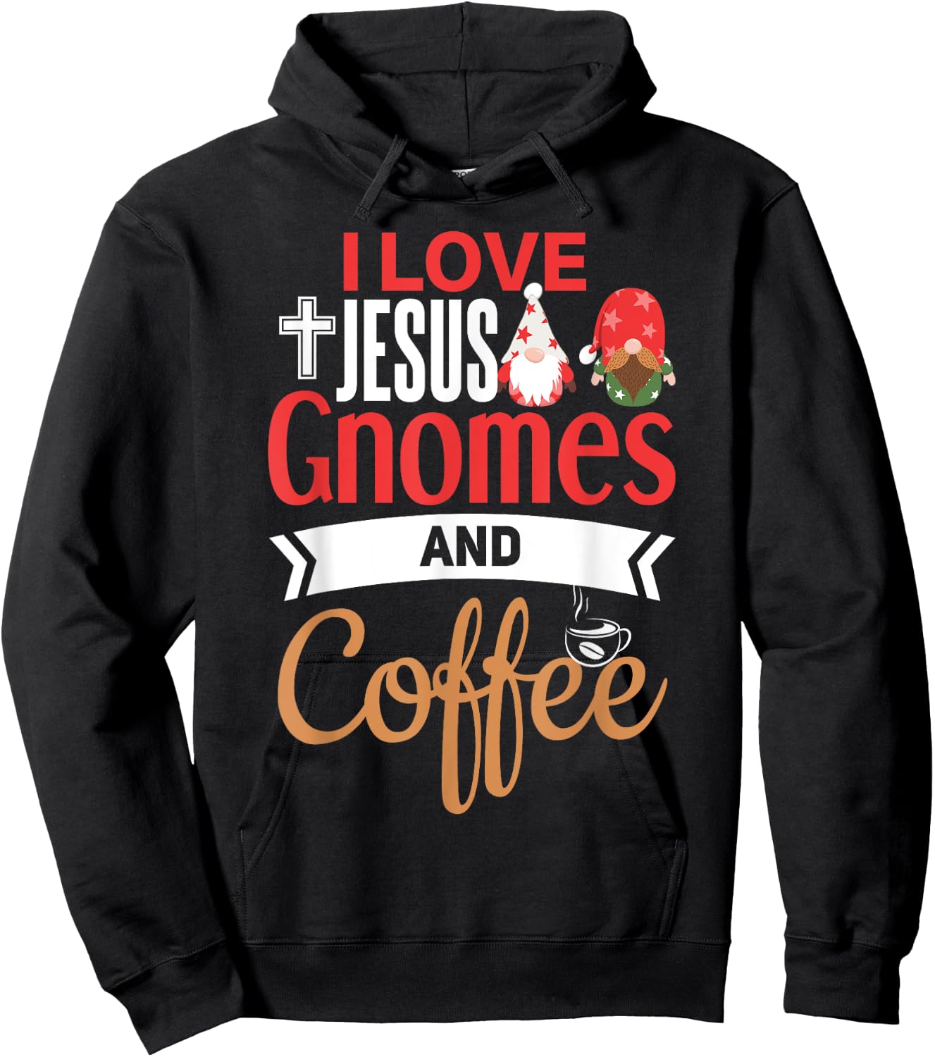 Christian Gnome Shirt Jesus Coffee Lover Garden Gnome Hoodie - Hoodie | Black