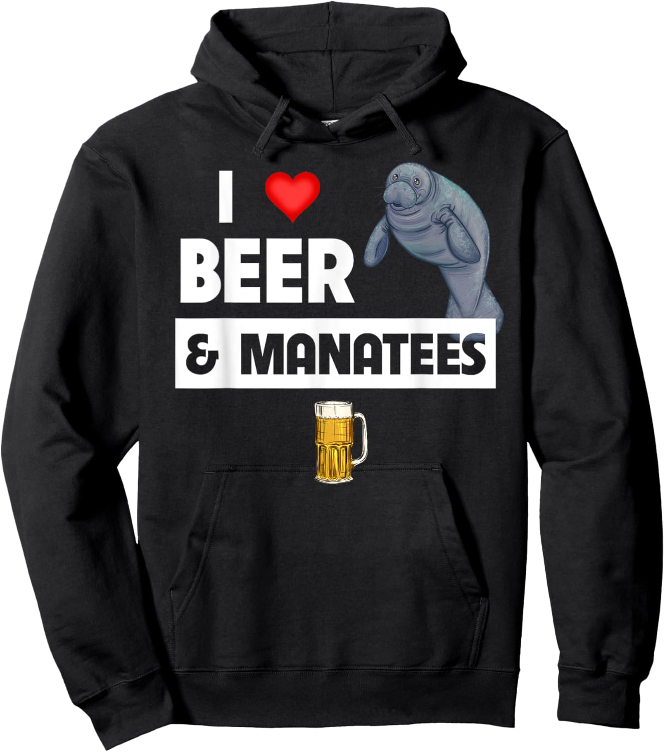 I Love Beer And Manatees Sea Cow Marine Biology Drinking Hoodie - Hoodie | Black