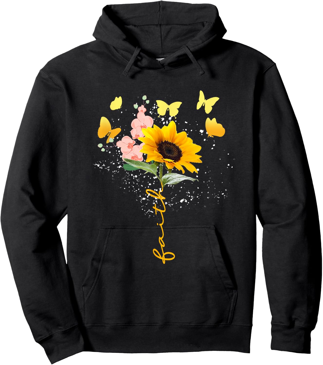 Vintage Faith Cross Sunflower Butterflies Flowers Christians Hoodie - Hoodie | Black