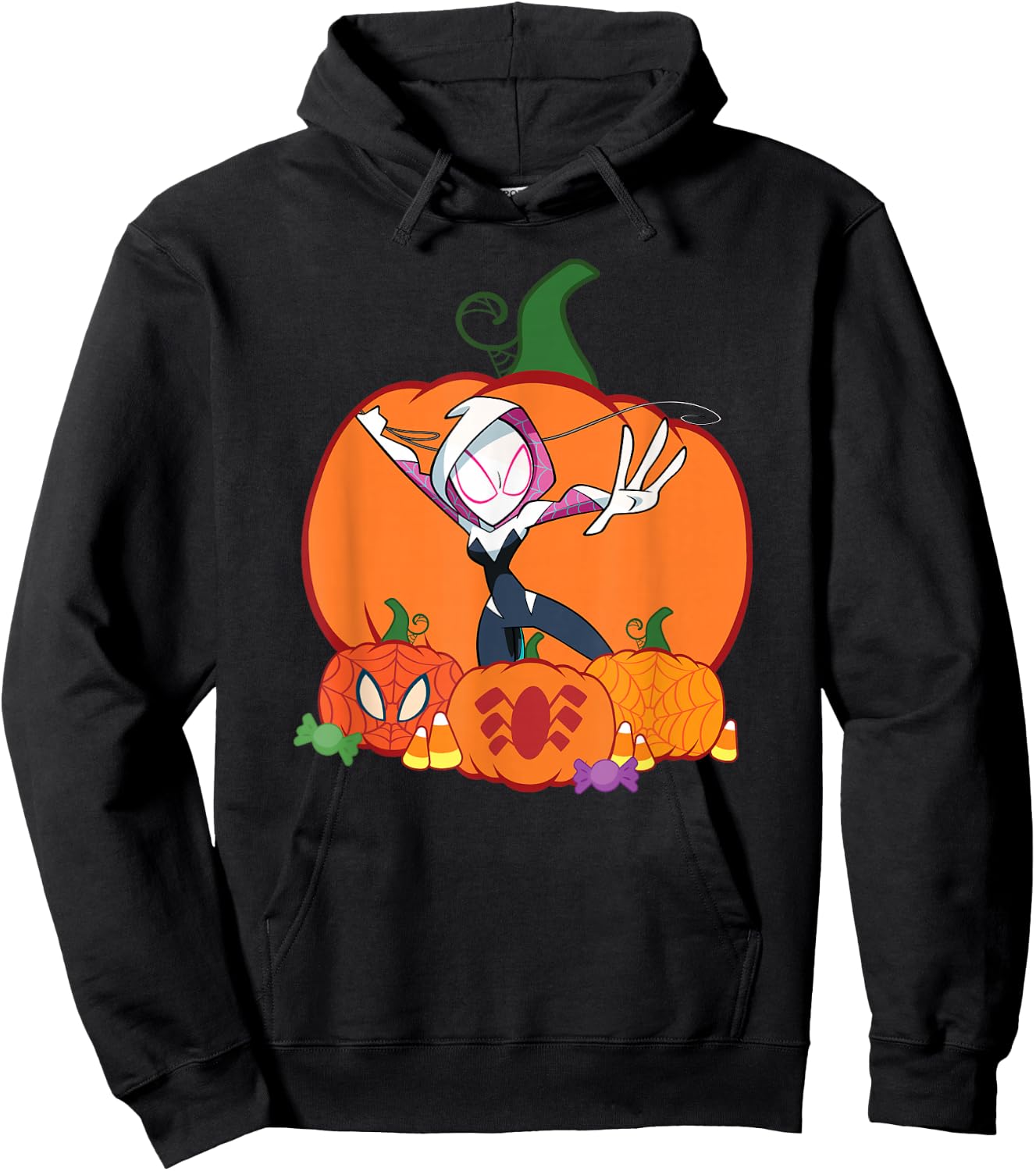Marvel Spider-Gwen Ghost Spider Halloween with Pumpkins Hoodie - Hoodie | Black