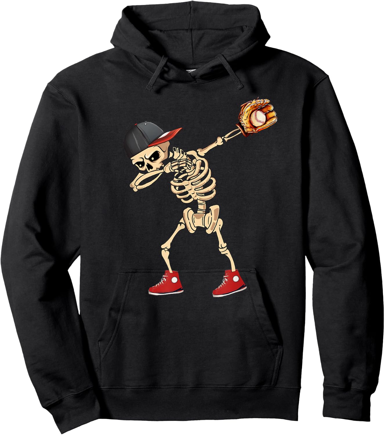 Baseball Player Catcher Pitcher with Mitt Dabbing Skeleton Hoodie - Hoodie | Black