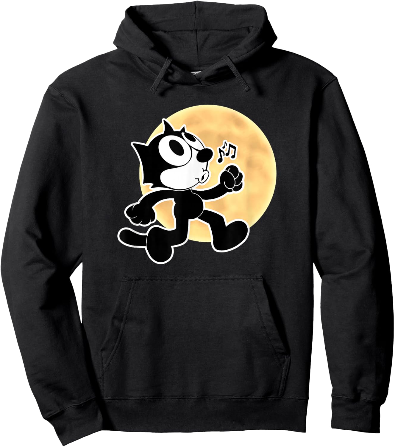 Felix Cartoon Whistling Music Notes Walking in Moonlight Hoodie - Hoodie | Black