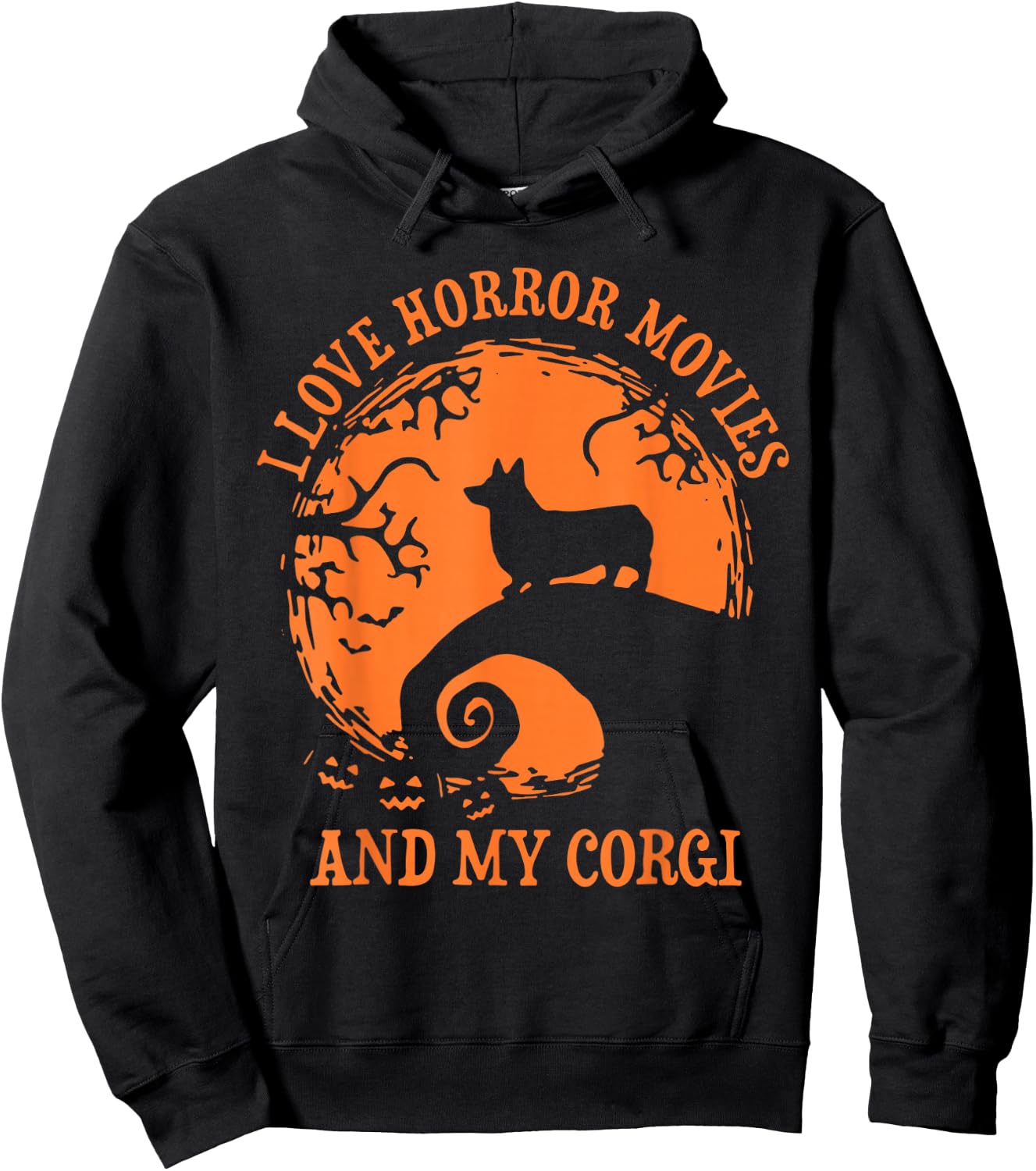 I Love Horror Movie And My Corgi, Funny Halloween Corgi Hoodie - Hoodie | Black