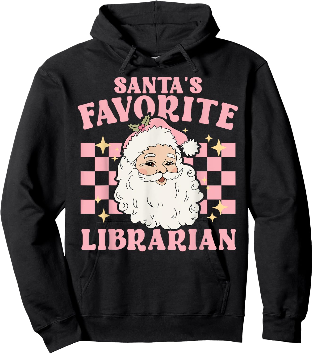 Vintage Pink Retro Christmas Santas Favorite Librarian Hoodie - Hoodie | Black