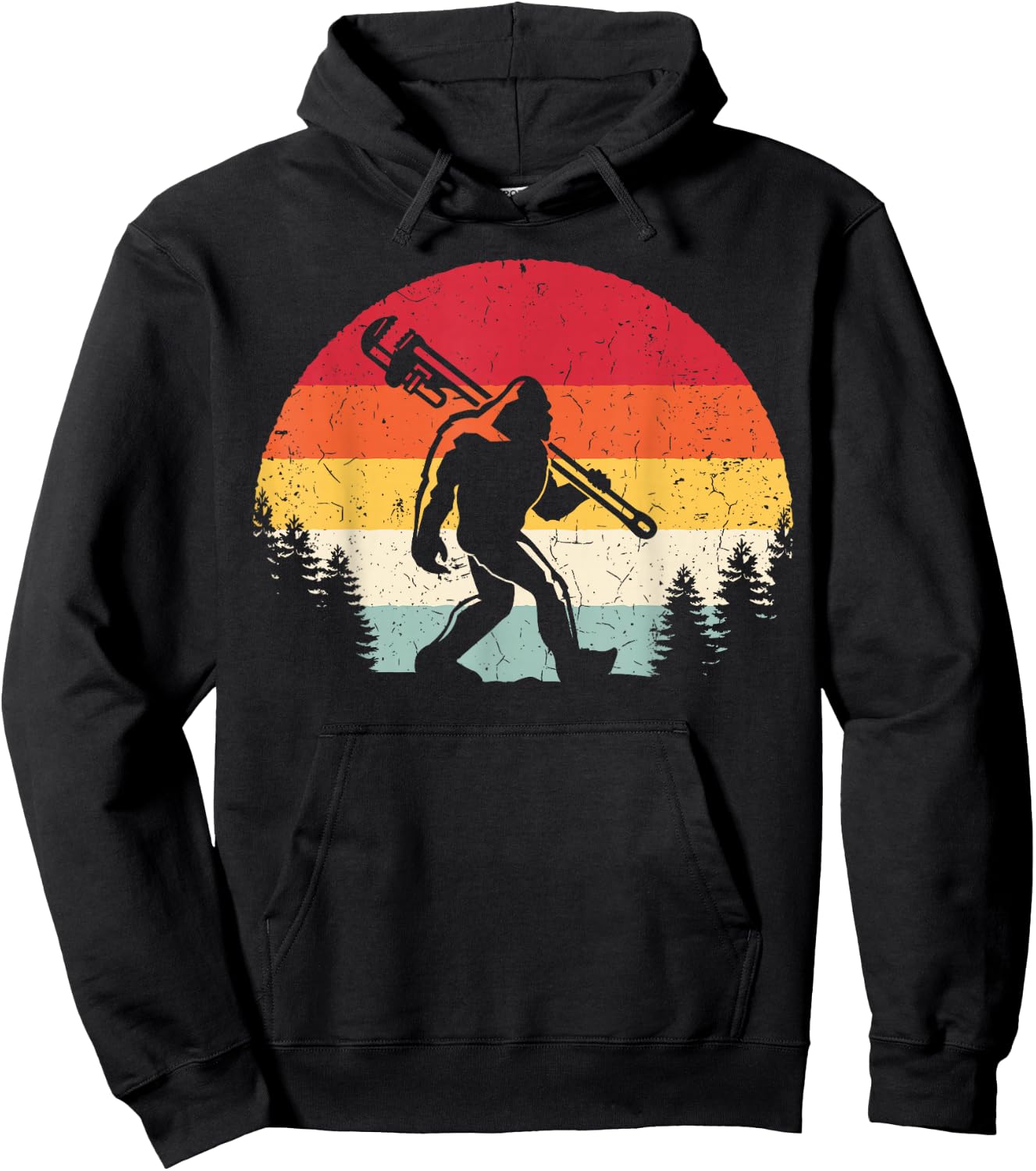 Vintage Bigfoot Plumber Pipe Wrench Funny Sasquatch Plumbing Hoodie - Hoodie | Black