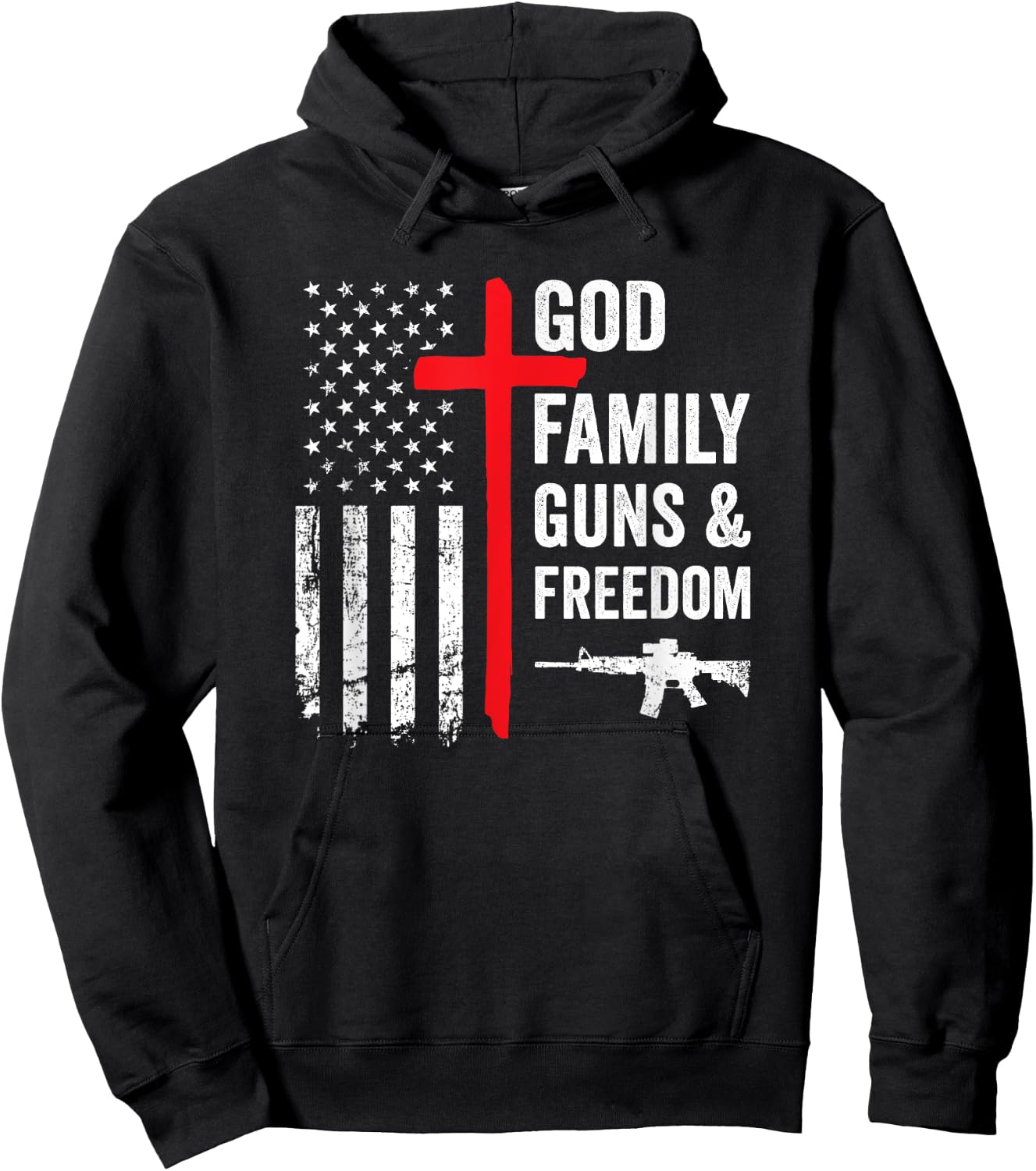 God Family Guns & Freedom - Pro Gun Christian USA Flag Women Men Hoodie - Hoodie | Black