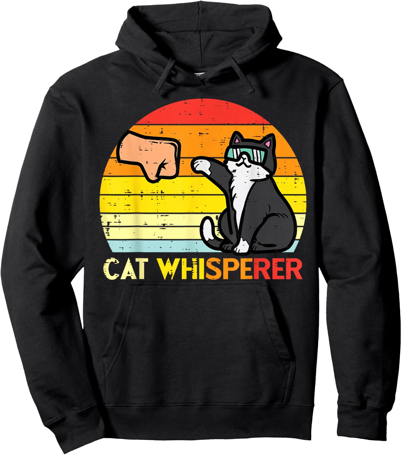 Cat Whisperer Man Paw Fist Bump Sunset Retro Men Women Kids Hoodie - Hoodie | Black