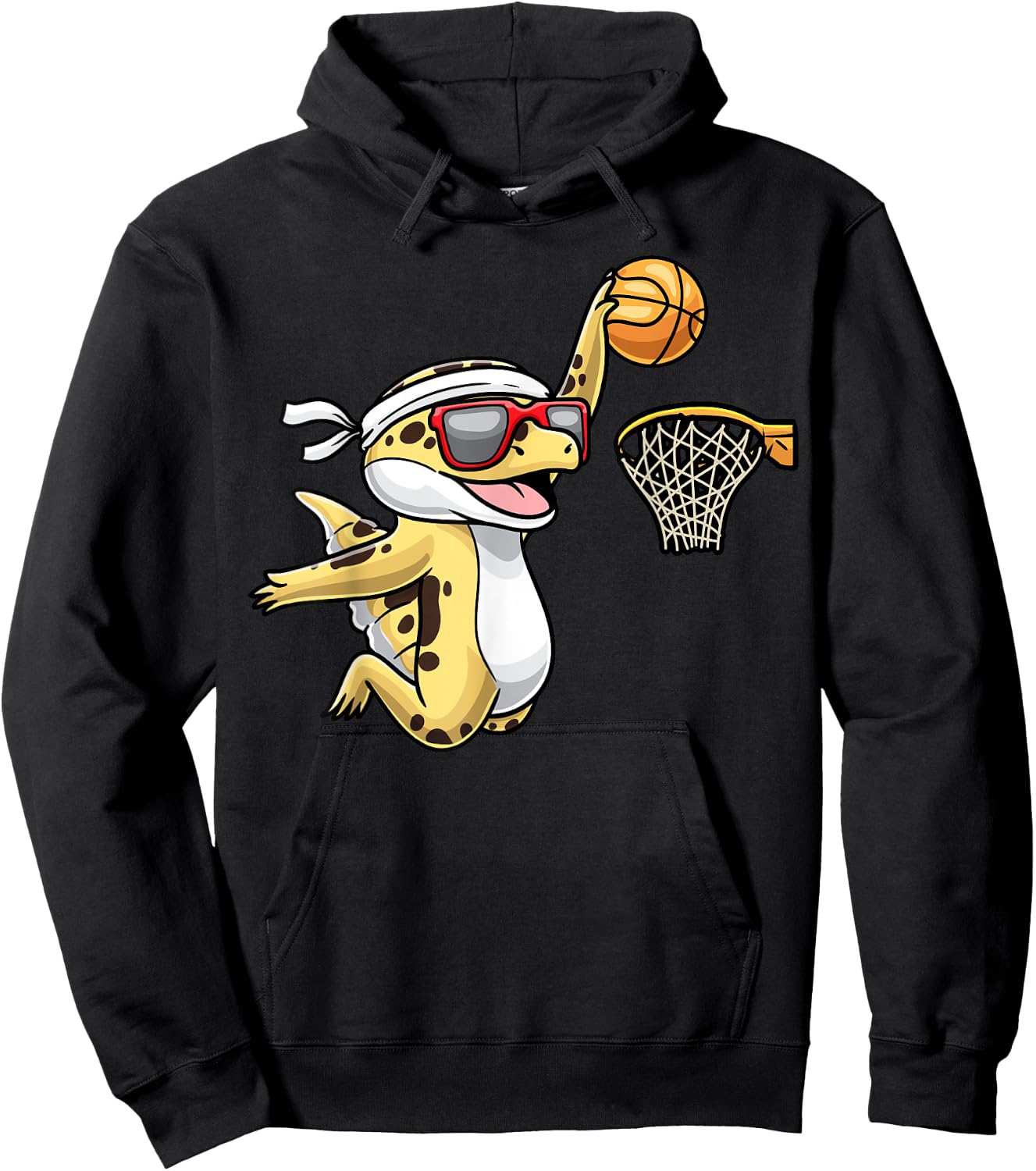 Common Leopard Gecko Playing Basketball Reptile Lizard Hoodie - Hoodie | Black