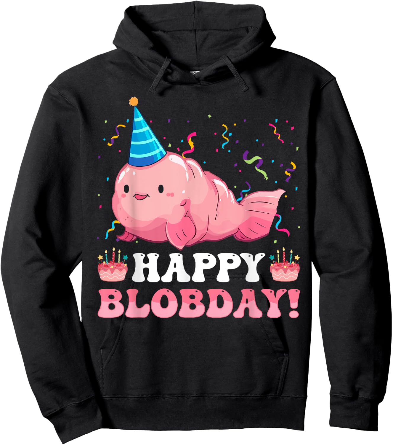 Happy Blobday! Funny Blobfish Birthday Sea Animal Hoodie - Hoodie | Black