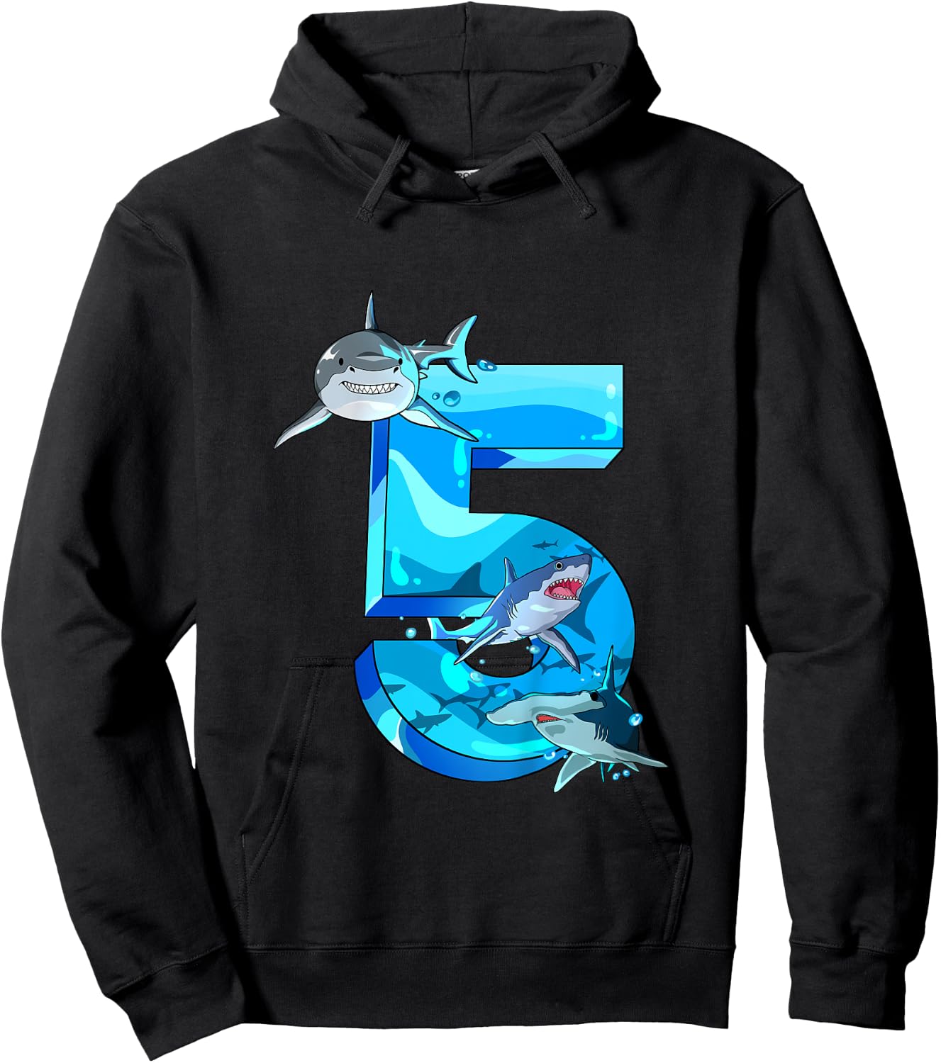 Kids Shark Boy 5 Years Birthday Child Children's Birthday Hoodie - Hoodie | Black