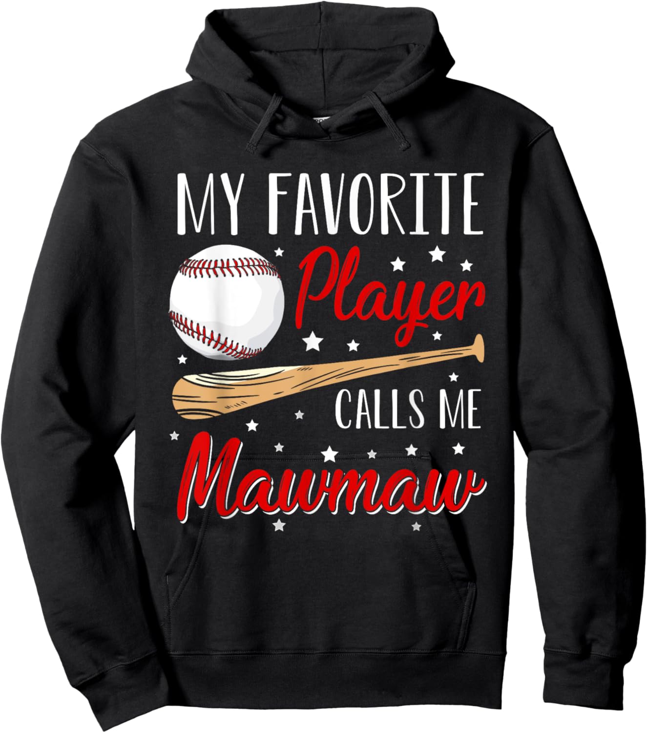 Baseball My Favorite Player Calls Me Mawmaw Heart Grandma Hoodie - Hoodie | Black
