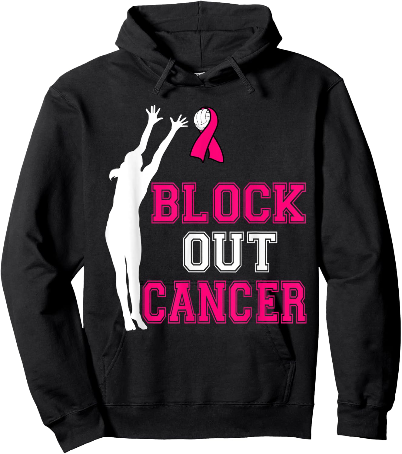 Volleyball Breast Cancer Awareness Block Out Cancer Hoodie - Hoodie | Black