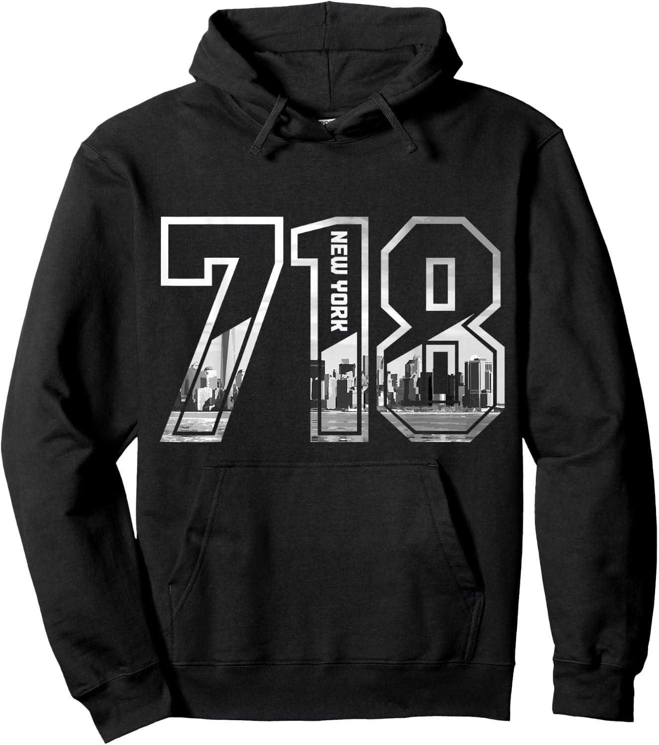 New York City 718 Area Code Pride NY Brooklyn Queens Vintage Hoodie - Hoodie | Black
